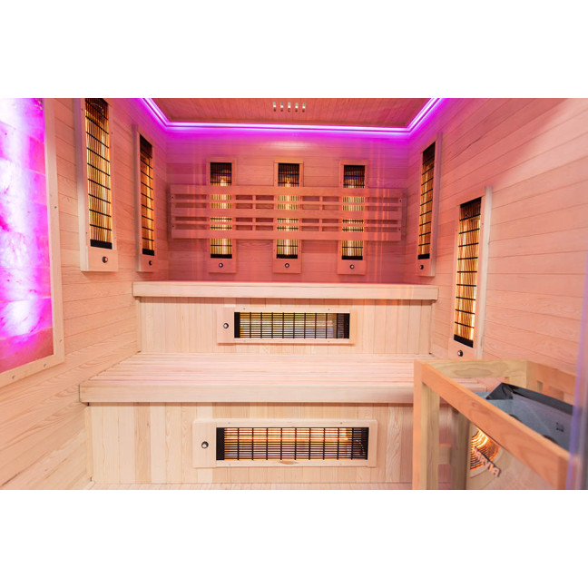 MO-EA4R-M COMBO Infrared/Finnish sauna with HARVIA 8 kW heater and salt stone | Modern Design | Thermo Wood