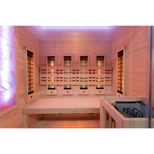 MO-EA3R-M COMBO Infrared/Finnish sauna with HARVIA 4.5 kW heater and salt stonez | Home SPA | Panoramic Glass