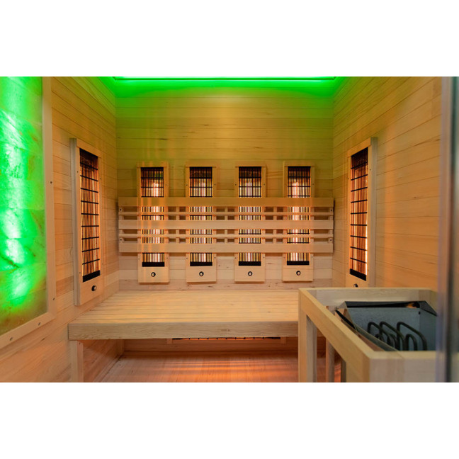 MO-EA3R-M COMBO Infrared/Finnish sauna with HARVIA 4.5 kW heater and salt stonez | Home SPA | Panoramic Glass