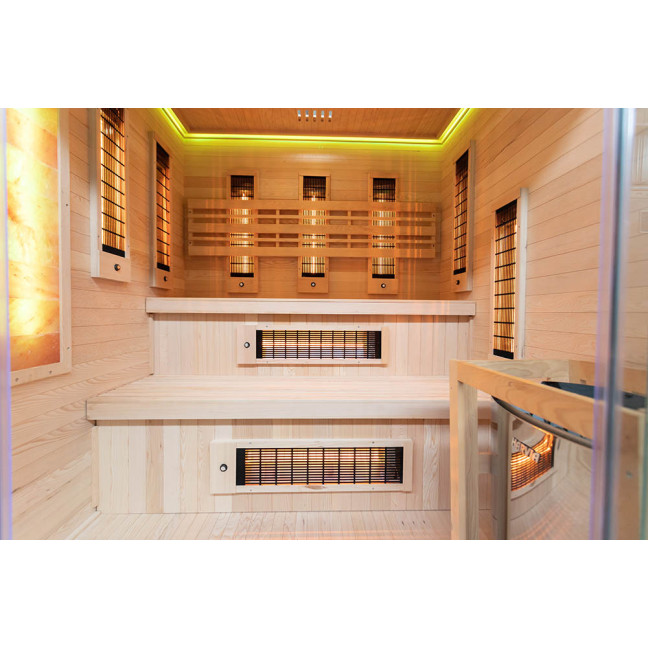MO-EA4R-M COMBO Infrared/Finnish sauna with HARVIA 8 kW heater and salt stone | Modern Design | Thermo Wood