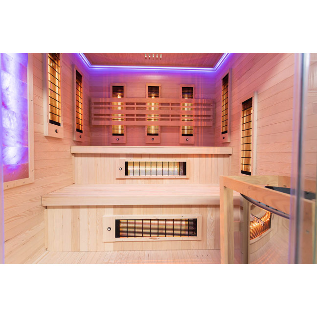 MO-EA4R-M COMBO Infrared/Finnish sauna with HARVIA 8 kW heater and salt stone | Modern Design | Thermo Wood