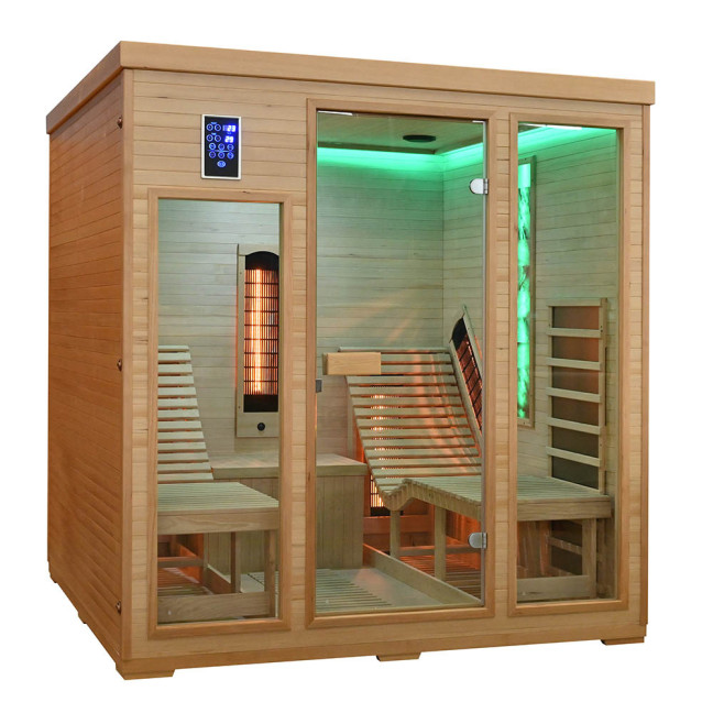 MO-RL4SL Infrared sauna with loungers and salt stone | Modern Design | Panoramic Glass