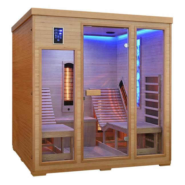 MO-RL4SL Infrared sauna with loungers and salt stone | Modern Design | Panoramic Glass