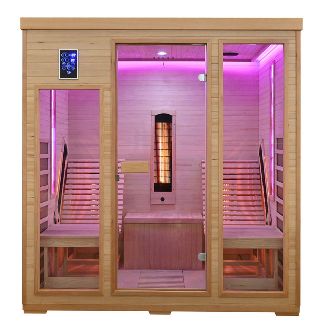 MO-RL4SL Infrared sauna with loungers and salt stone | Modern Design | Panoramic Glass