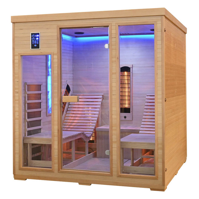 MO-RL4SL Infrared sauna with loungers and salt stone | Modern Design | Panoramic Glass