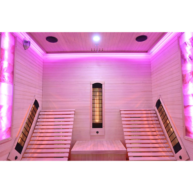 MO-RL4SL Infrared sauna with loungers and salt stone | Modern Design | Panoramic Glass