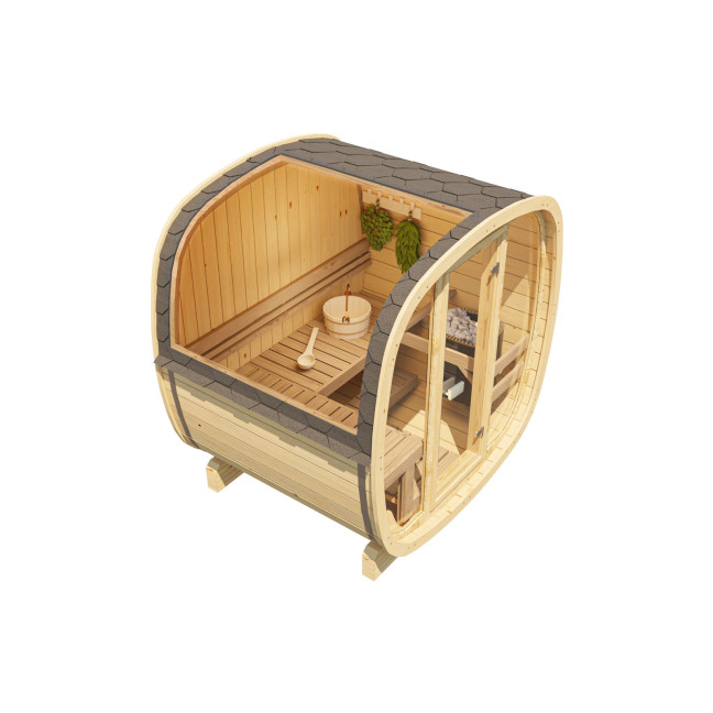 Outdoor sauna Uku 160 for 3-4 persons / Electric heating only / High-quality Nordic spruce ( pine thermal wood) | Wellness