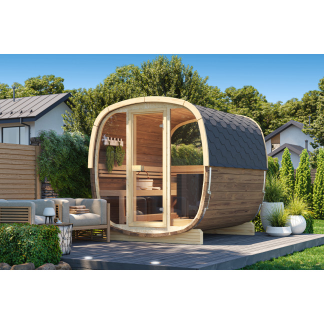 Outdoor sauna Uku 230 for 4-6 persons / Electric heating only / High-quality Nordic spruce ( pine thermal wood) | Wellness