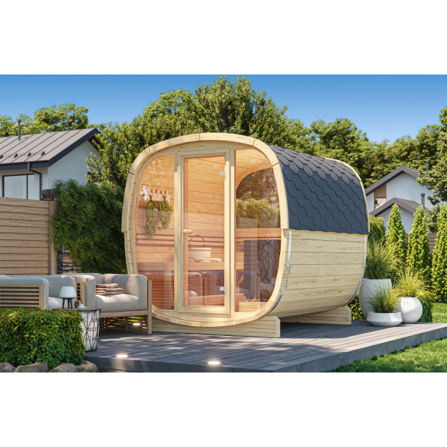 Outdoor sauna Uku 230 for 4-6 persons / Electric heating only / High-quality Nordic spruce ( pine thermal wood) | Wellness