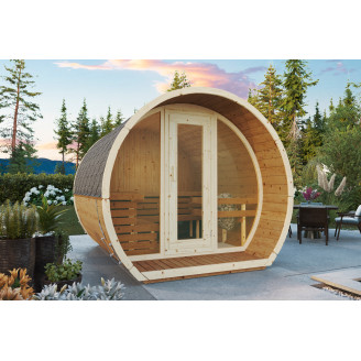 The Susi 280 outdoor sauna for 4-6 people / Electric heating only / High-quality Nordic spruce (Pine Thermal Wood) | Wellness