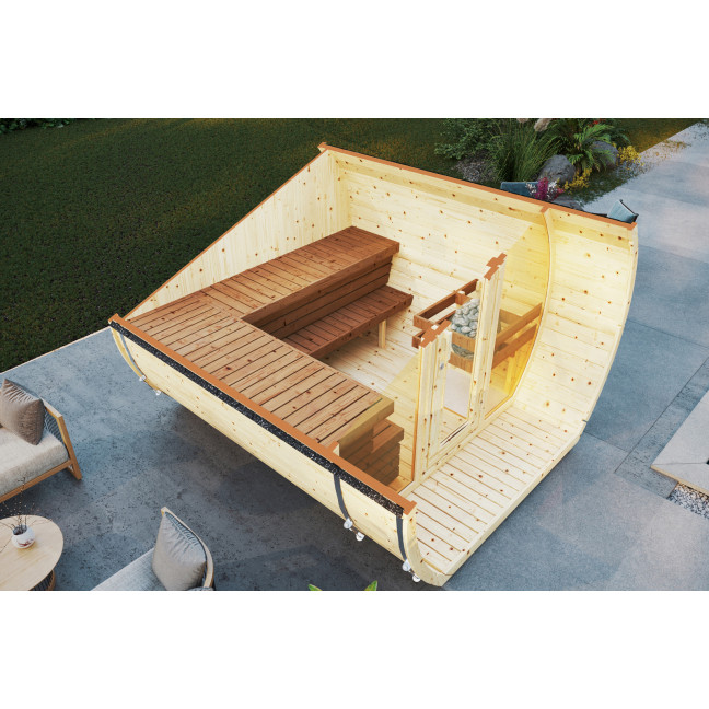 The Susi 280 outdoor sauna for 4-6 people / Electric heating only / High-quality Nordic spruce (Pine Thermal Wood) | Wellness