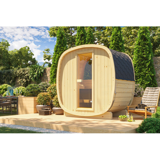 Outdoor sauna Uku 130 for 3-4 persons / Electric heating only / High-quality Nordic spruce (Pine Thermal Wood) | Wellness