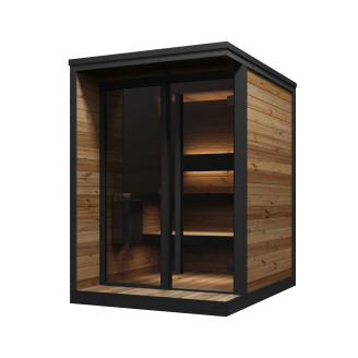 HIKI S Outdoor Sauna Thermowood for 3-4 People - Modern Garden or Terrace Sauna in Scandinavian Style, Fired Heater