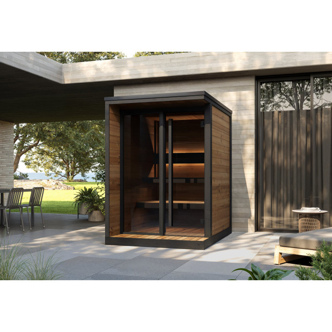 HIKI S Outdoor Sauna Thermowood for 3-4 People - Modern Garden or Terrace Sauna in Scandinavian Style, Fired Heater