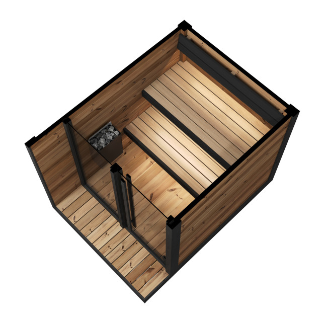 HIKI S Outdoor Sauna Thermowood for 3-4 People - Modern Garden or Terrace Sauna in Scandinavian Style, Fired Heater