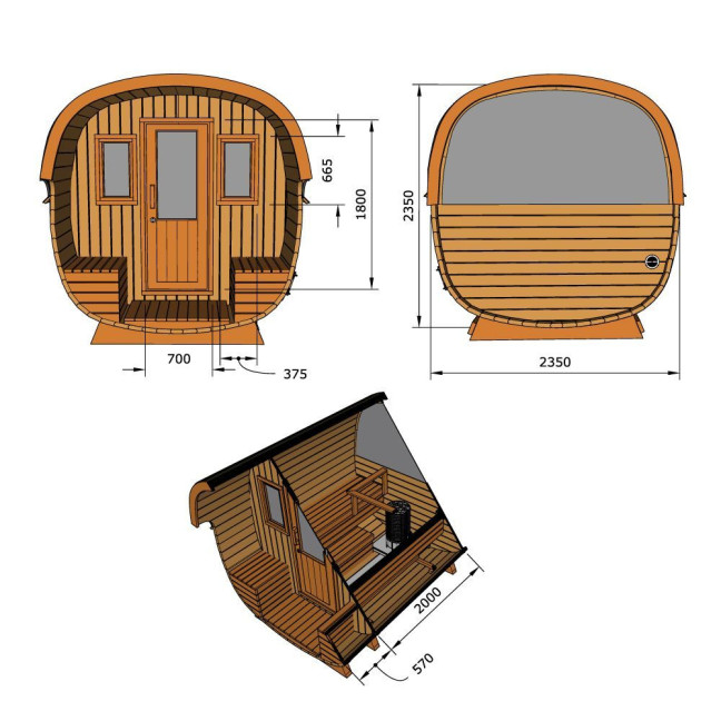 Sauna Icon 292 Outdoor For 6 people / Harvia electric or wood-burning stove / High-quality Scandinavian spruce (Thermowood)