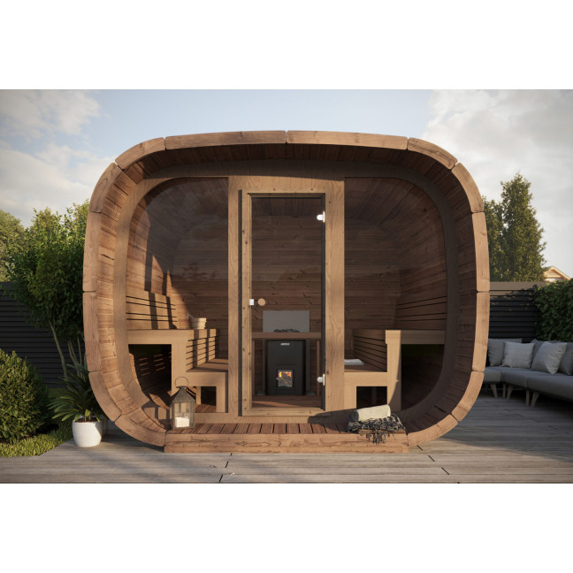 Sauna Cubus Premium (Full Front Glass) Outdoor for 4 persons / Electric or Wood-Burning Heater Harvia 400