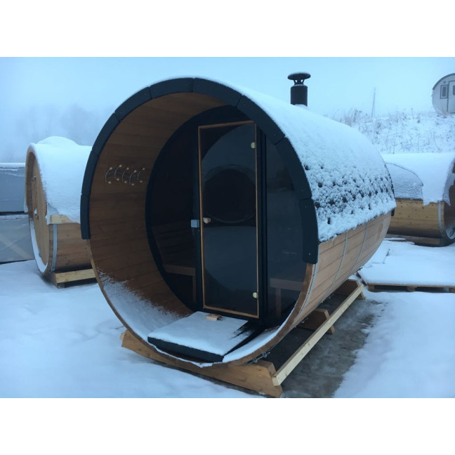 Barrel Sauna 280 Delux (Full Front Glass) Outdoor for 4 persons / Electric or Wood-Burning Heater Harvia 400