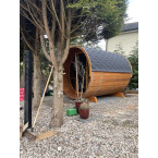 Barrel Sauna 280 Delux (Full Front Glass) Outdoor for 4 persons / Electric or Wood-Burning Heater Harvia 400
