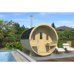 Barrel Sauna 280 Delux (Full Front Glass) Outdoor for 4 persons / Electric or Wood-Burning Heater Harvia 400