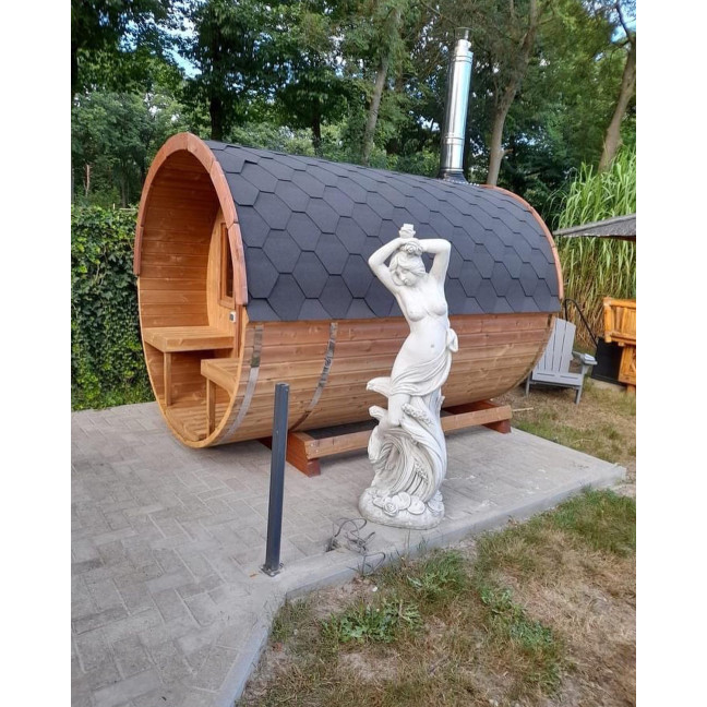 Barrel Sauna 280 Delux (Full Front Glass) Outdoor for 4 persons / Electric or Wood-Burning Heater Harvia 400