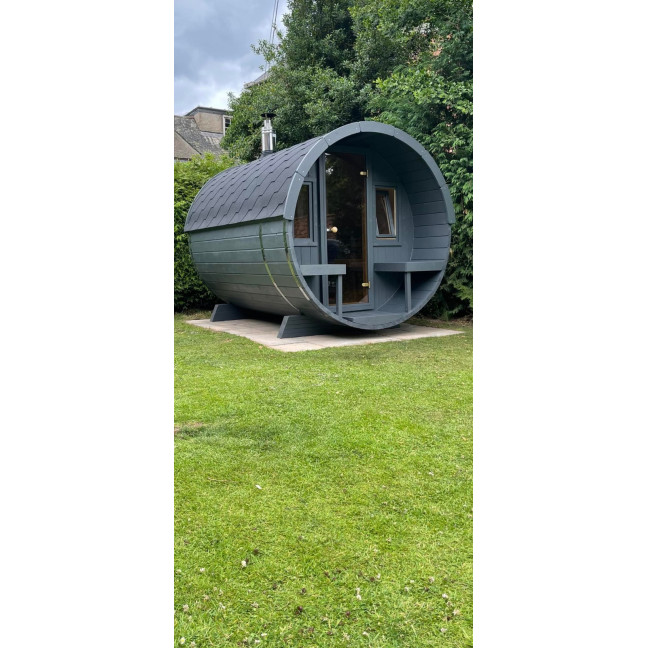 Barrel Sauna 280 Delux (Full Front Glass) Outdoor for 4 persons / Electric or Wood-Burning Heater Harvia 400