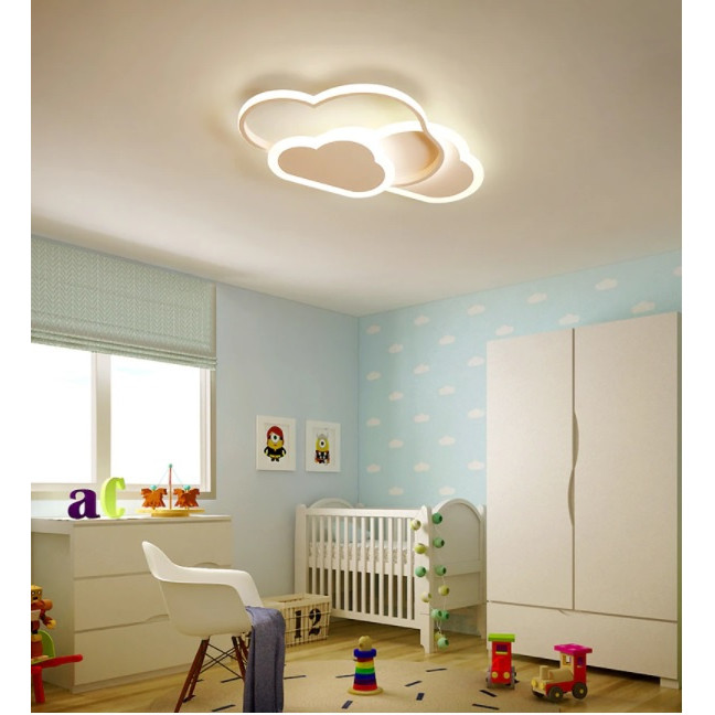 LAMPA DZIECIĘCA LED SUFIT BIAŁE CHMURKI 58W + PILOT DL-I03