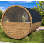 Barrel Sauna 400 Delux (Half-Moon Glass) Outdoor for 4 persons / Electric or Wood-Burning Heater Harvia 400