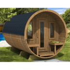 Barrel Sauna 400 Delux (Half-Moon Glass) Outdoor for 4 persons / Electric or Wood-Burning Heater Harvia 400
