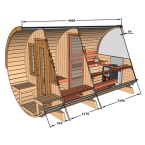 Barrel Sauna 400 Delux (Half-Moon Glass) Outdoor for 4 persons / Electric or Wood-Burning Heater Harvia 400