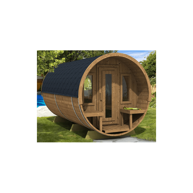 Barrel Sauna 400 Delux (Half-Moon Glass) Outdoor for 4 persons / Electric or Wood-Burning Heater Harvia 400