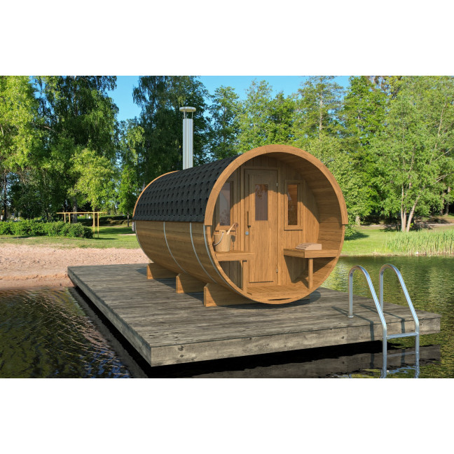 Barrel Sauna Sauna 400 Luxury (Half-Moon Glass) Outdoor 4-person / Electric or Wood-Burning Heater Harvia 400