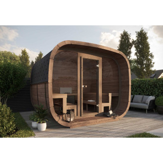 Sauna Cubus Premium (Full Front Glass) Outdoor for 4 persons / Electric or Wood-Burning Heater Harvia 400 / High Quality Heat