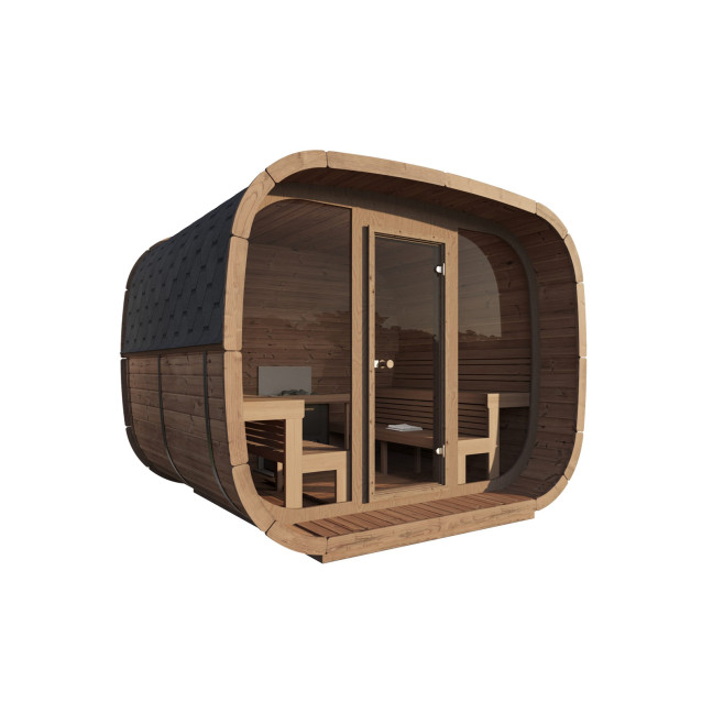 Sauna Cubus Premium (Full Front Glass) Outdoor for 4 persons / Electric or Wood-Burning Heater Harvia 400 / High Quality Heat