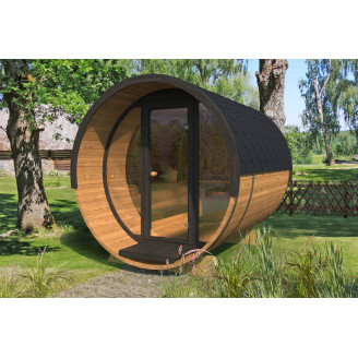 Barrel Sauna 280 Delux (Full Front Glass) Outdoor for 4 persons / Electric or Wood-Burning Heater Harvia 400 / High Quality
