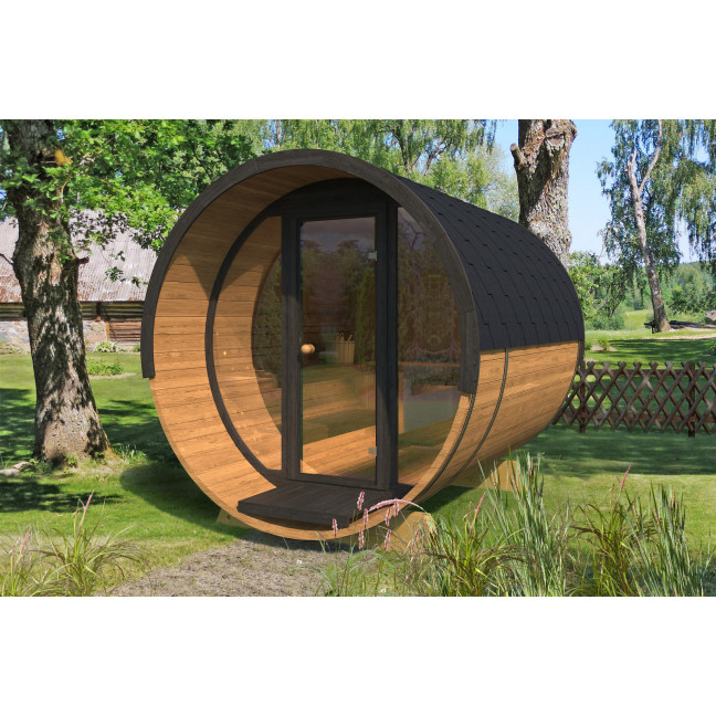 Barrel Sauna 280 Delux (Full Front Glass) Outdoor for 4 persons / Electric or Wood-Burning Heater Harvia 400 / High Quality
