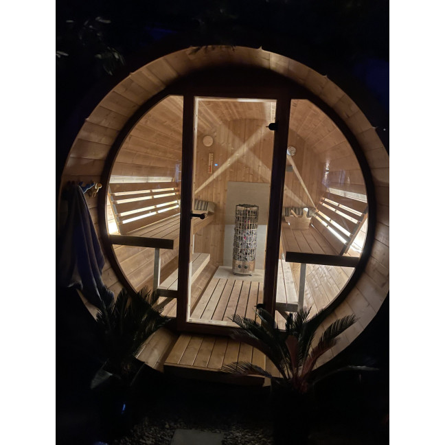 Barrel Sauna 280 Delux (Full Front Glass) Outdoor for 4 persons / Electric or Wood-Burning Heater Harvia 400 / High Quality