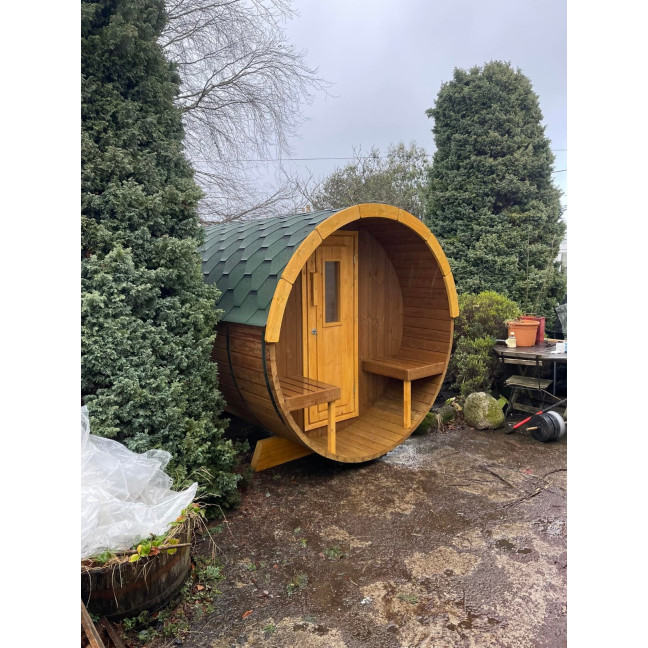 Barrel Sauna 280 Delux (Full Front Glass) Outdoor for 4 persons / Electric or Wood-Burning Heater Harvia 400 / High Quality