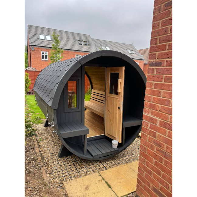 Barrel Sauna 280 Delux (Full Front Glass) Outdoor for 4 persons / Electric or Wood-Burning Heater Harvia 400 / High Quality