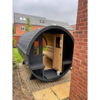 Barrel Sauna 280 Delux (Full Front Glass) Outdoor for 4 persons / Electric or Wood-Burning Heater Harvia 400 / High Quality