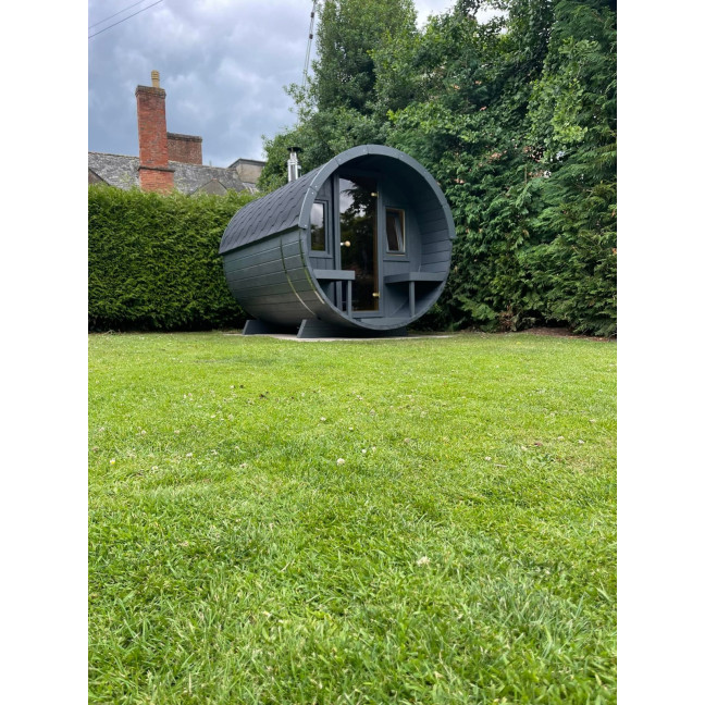 Barrel Sauna 280 Delux (Full Front Glass) Outdoor for 4 persons / Electric or Wood-Burning Heater Harvia 400 / High Quality