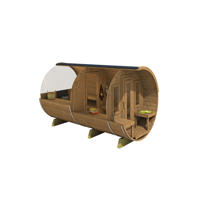 Barrel Sauna 400 Delux (Half-Moon Glass) Outdoor for 4 persons / Electric or Wood-Burning Heater Harvia 400 / High-Quality