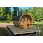 Barrel Sauna 400 Delux (Half-Moon Glass) Outdoor for 4 persons / Electric or Wood-Burning Heater Harvia 400 / High-Qualit