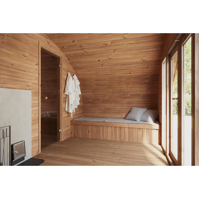 Oval Sauna Frodo 500 Outdoor for 8 people / Electric or Wood Burning Harvia Stove / High Quality Heat Treated Spruce