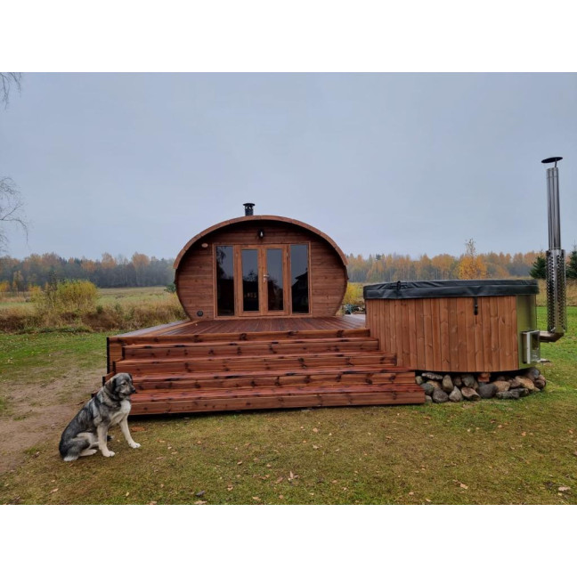 Oval Sauna Frodo 500 Outdoor for 8 people / Electric or Wood Burning Harvia Stove / High Quality Heat Treated Spruce