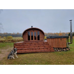 Oval Sauna Frodo 500 Outdoor for 8 people / Electric or Wood Burning Harvia Stove / High Quality Heat Treated Spruce