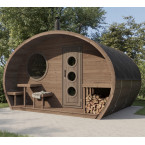 Oval Sauna Frodo 300 Outdoor for 8 people / Electric or Wood Burning Harvia Stove / High Quality Heat Treated Spruce