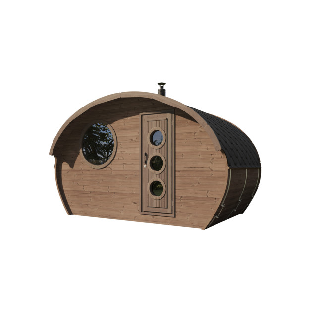 Oval Sauna Frodo 240 Outdoor for 8 people / Electric or Wood Burning Harvia Stove / High Quality Heat Treated Spruce