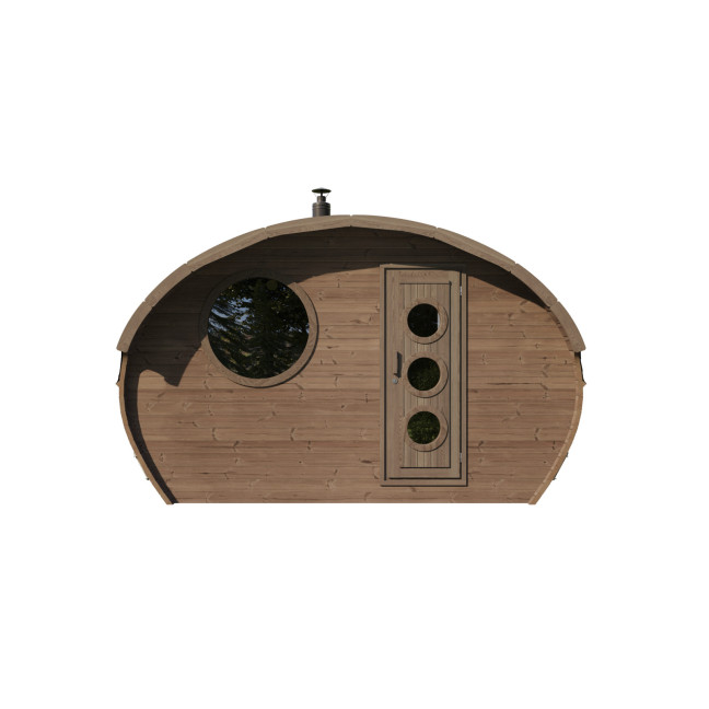 Oval Sauna Frodo 240 Outdoor for 8 people / Electric or Wood Burning Harvia Stove / High Quality Heat Treated Spruce