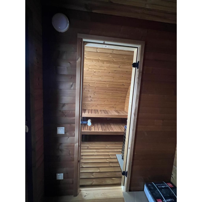 Oval Sauna Frodo 195 Outdoor for 8 people / Electric or Wood Burning Harvia Stove / High Quality Heat Treated Spruce